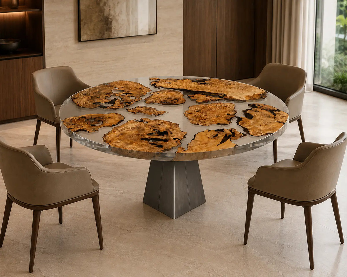 Verdant Passage Green Epoxy Walnut Round Dining Table RT29