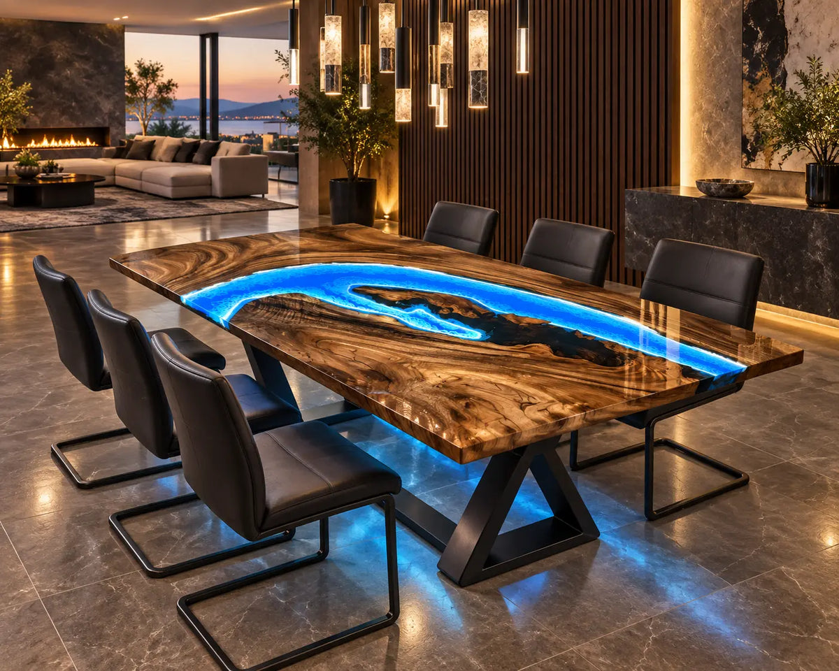 Custom LED Epoxy Resin Table with Blue Epoxy AL003