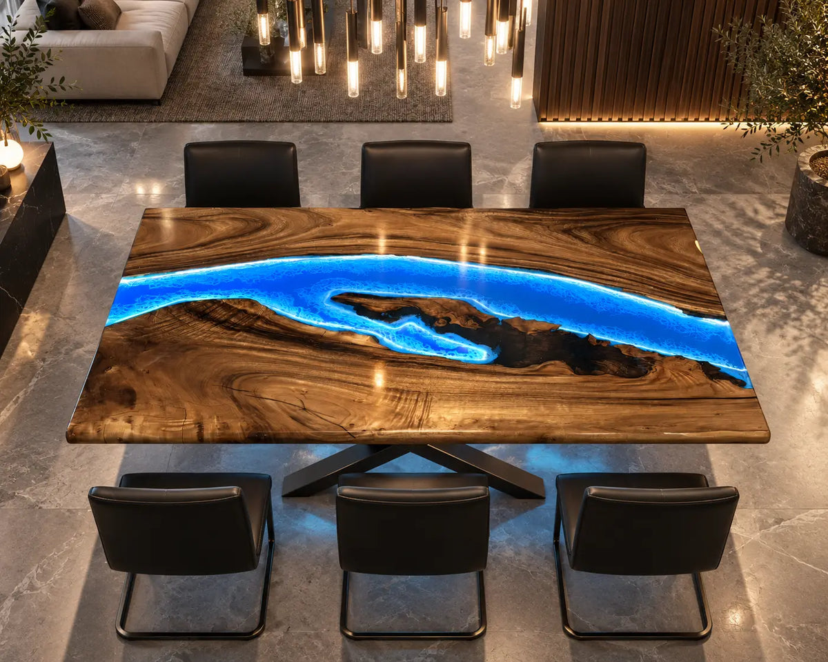 Custom LED Epoxy Resin Table with Blue Epoxy AL003