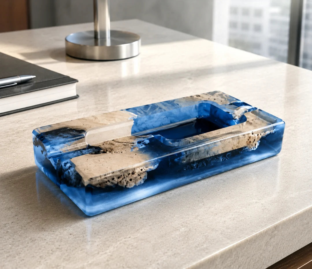 Blue Block Royal Blue Epoxy Ashtray AT02