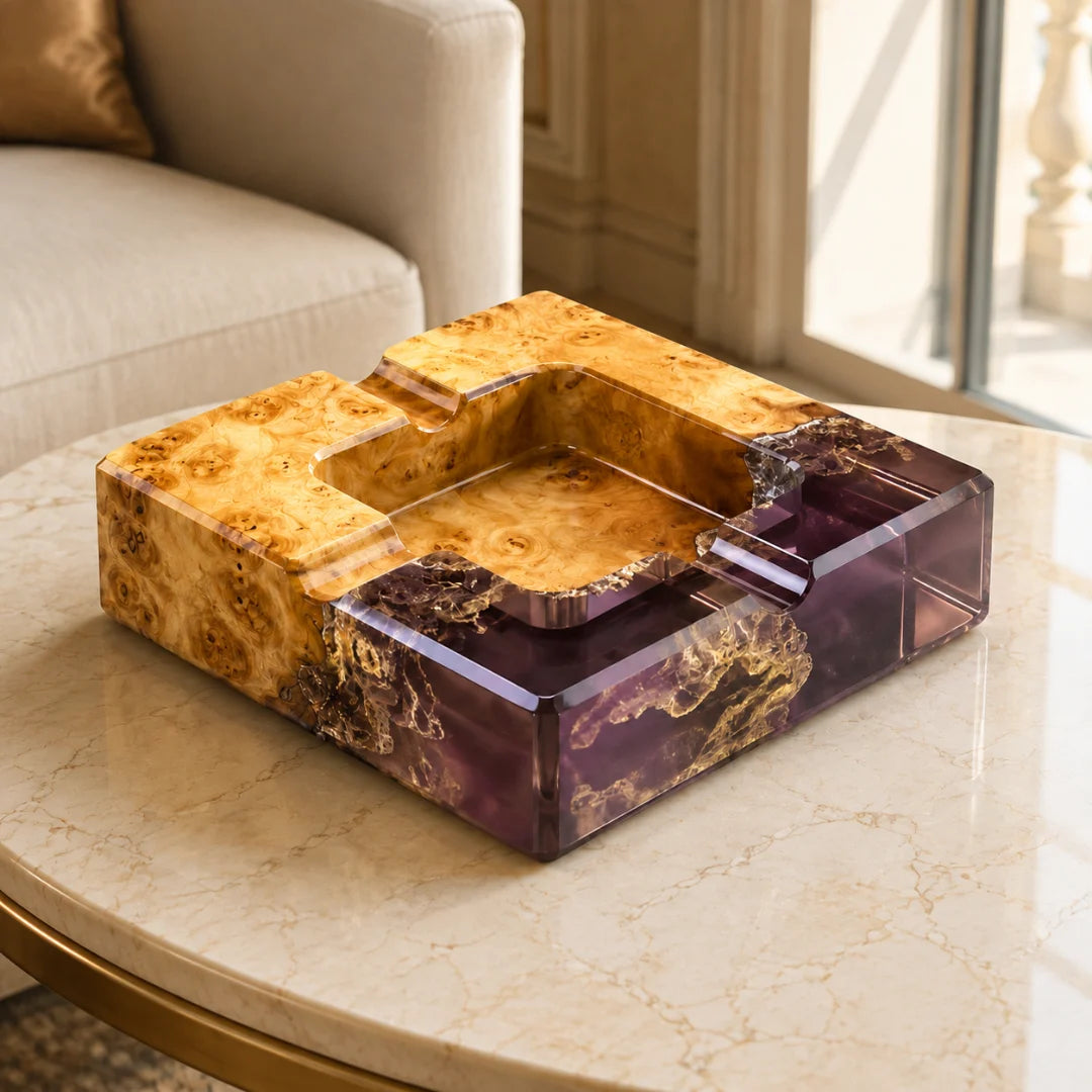Amethyst Square Smoky Purple Epoxy Ashtray AT03