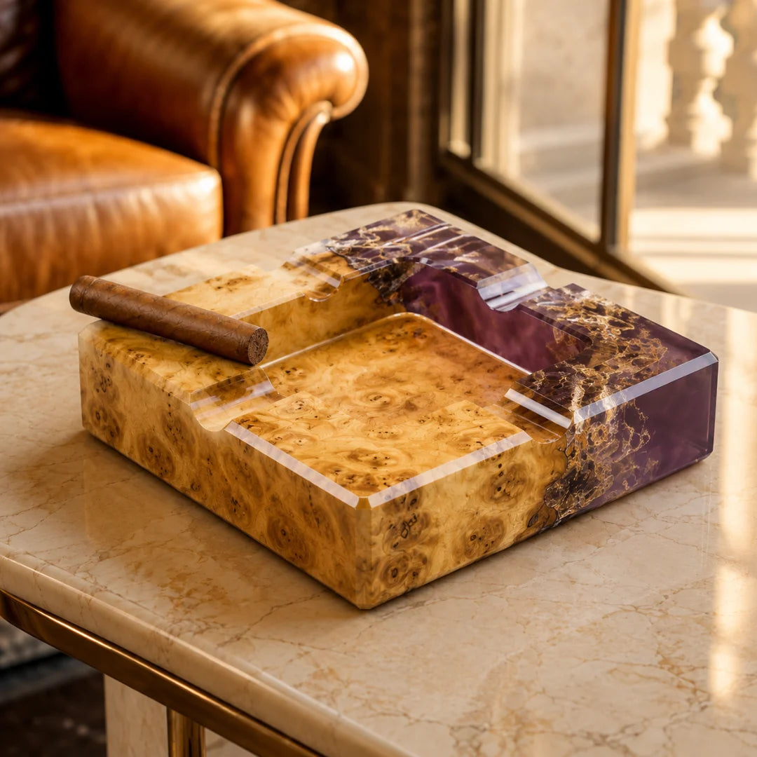 Amethyst Square Smoky Purple Epoxy Ashtray AT03