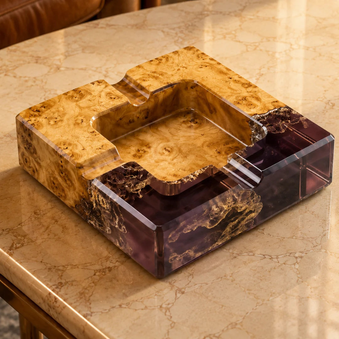 Amethyst Square Smoky Purple Epoxy Ashtray AT03