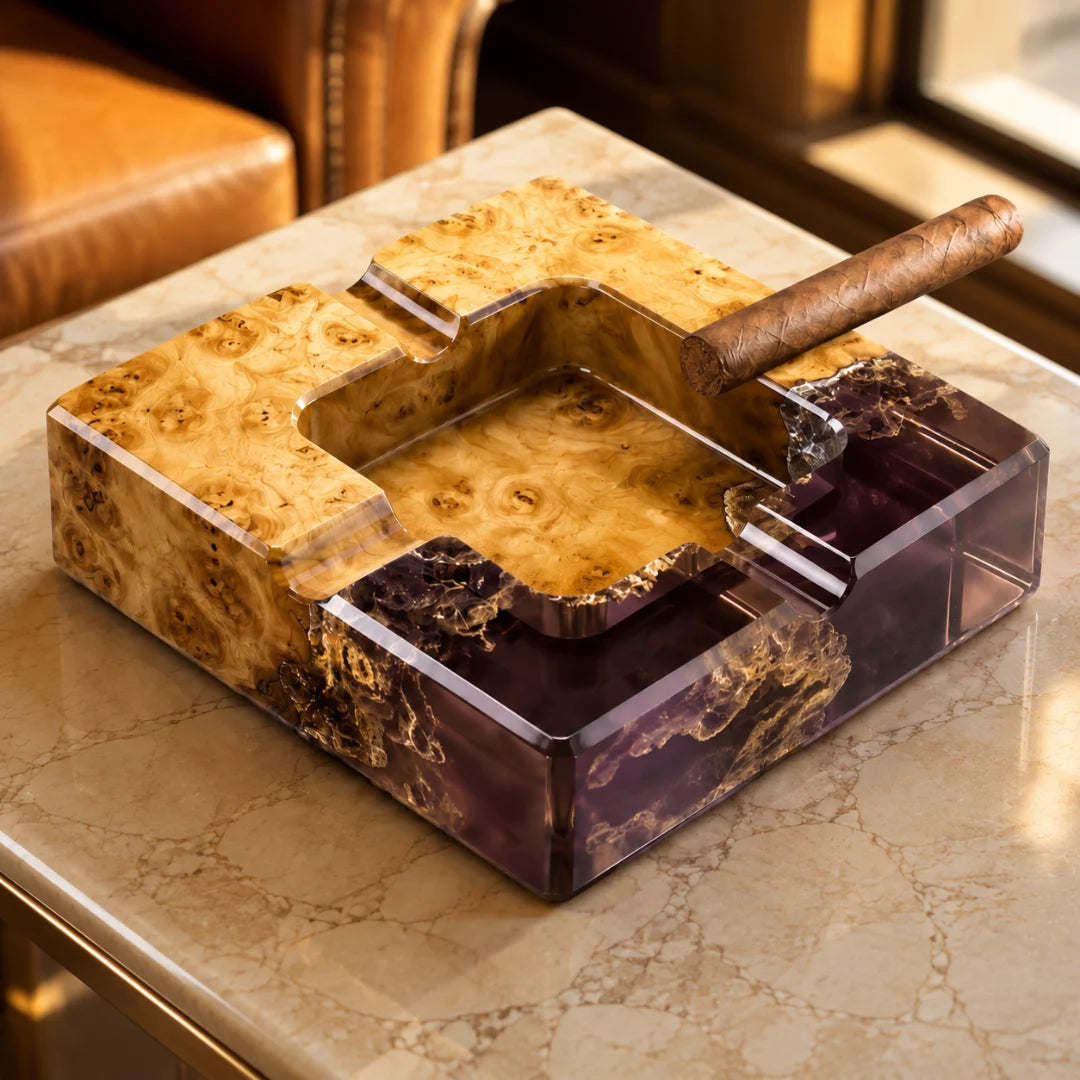 Amethyst Square Smoky Purple Epoxy Ashtray AT03