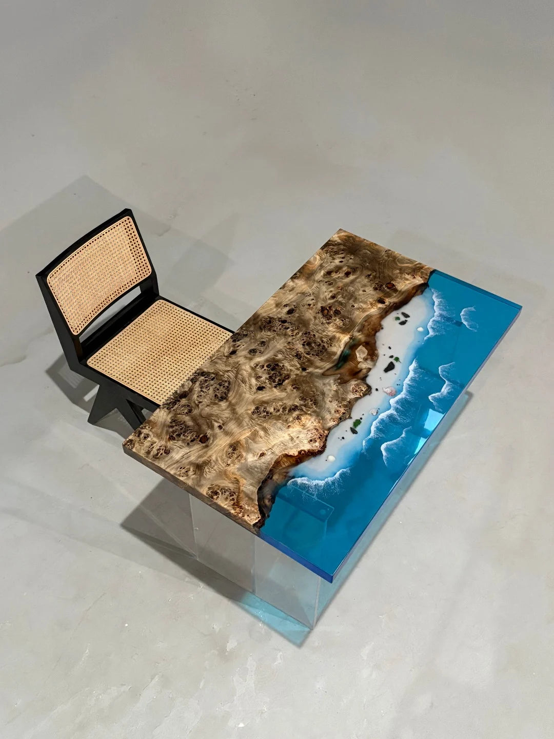 Aurora In Stock 30" x 49" x 2" Luxury Poplar Epoxy Ocean Wave Beach Table ATD0008 (Minor Imperfection)