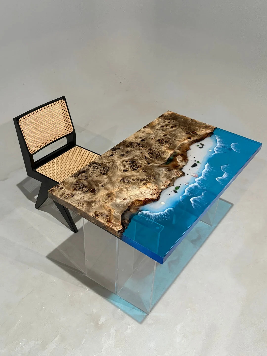 Aurora In Stock 30" x 49" x 2" Luxury Poplar Epoxy Ocean Wave Beach Table ATD0008 (Minor Imperfection)