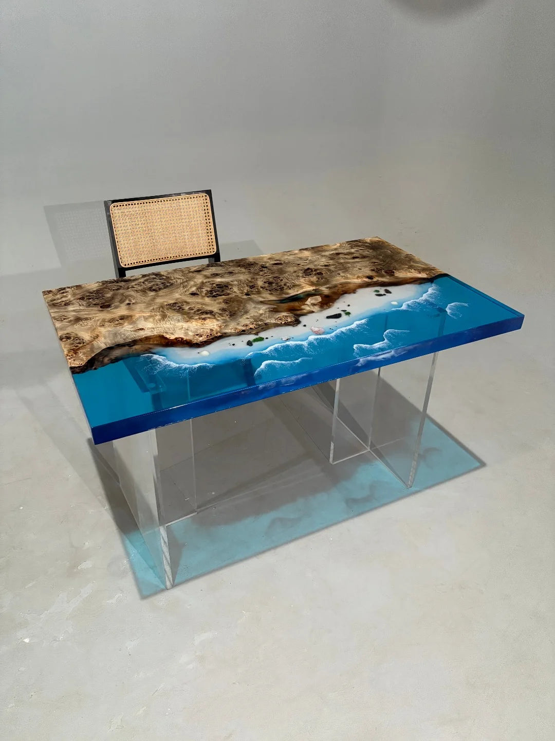 Aurora In Stock 30" x 49" x 2" Luxury Poplar Epoxy Ocean Wave Beach Table ATD0008 (Minor Imperfection)