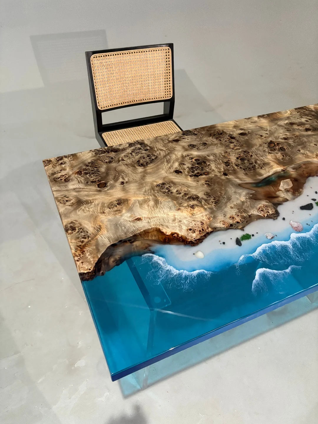 Aurora In Stock 30" x 49" x 2" Luxury Poplar Epoxy Ocean Wave Beach Table ATD0008 (Minor Imperfection)
