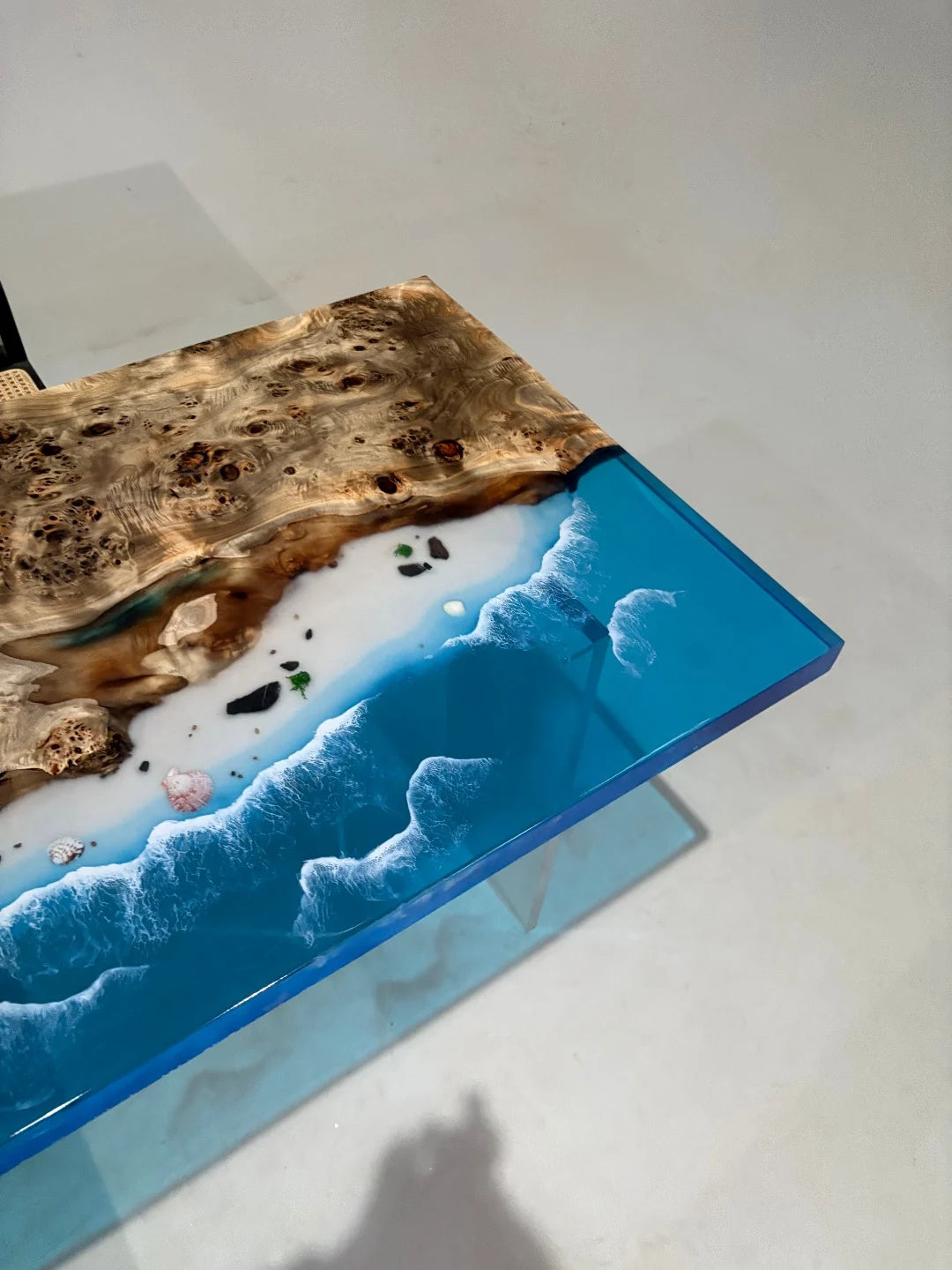 Aurora In Stock 30" x 49" x 2" Luxury Poplar Epoxy Ocean Wave Beach Table ATD0008 (Minor Imperfection)