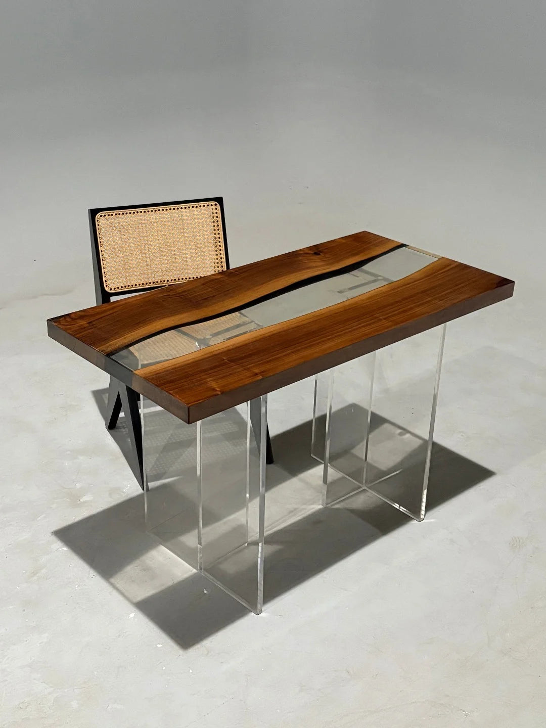 Aurora In Stock 24" x 47" x 2" Luxury Walnut Epoxy Live Edge Table ATD0021 (Minor Imperfection)