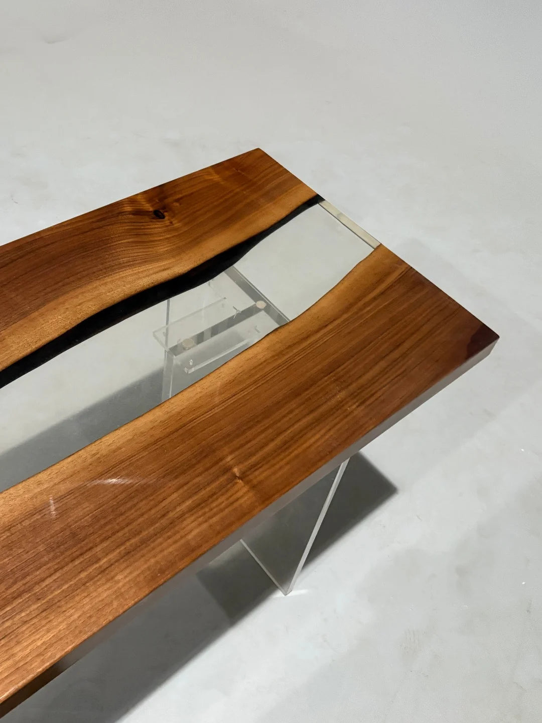 Aurora In Stock 24" x 47" x 2" Luxury Walnut Epoxy Live Edge Table ATD0021 (Minor Imperfection)