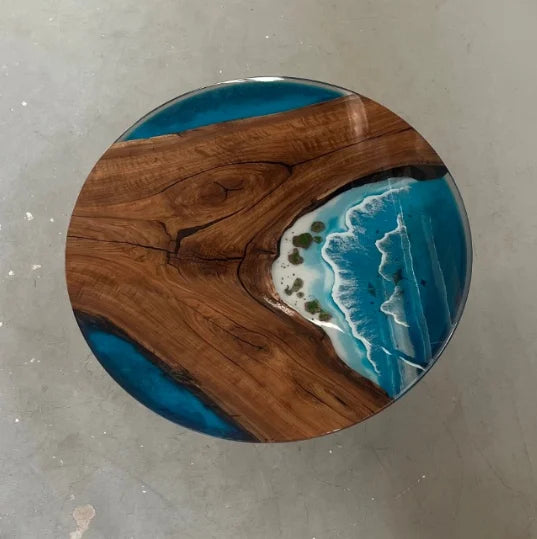 Aurora In Stock 47" x 47" x 2" Luxury Walnut Round Epoxy Ocean Wave Beach Table ATD0026