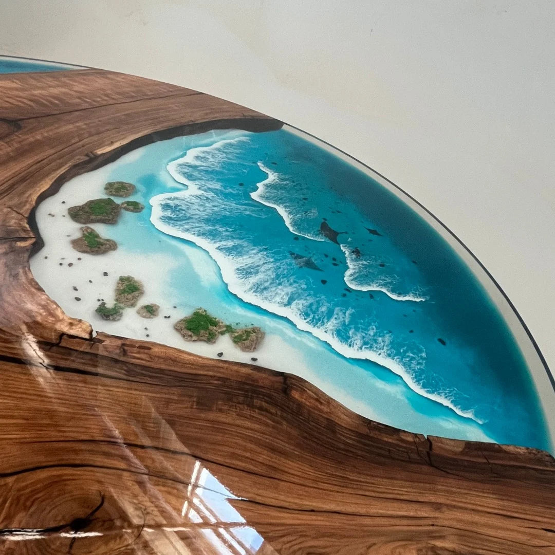 Aurora In Stock 47" x 47" x 2" Luxury Walnut Round Epoxy Ocean Wave Beach Table ATD0026