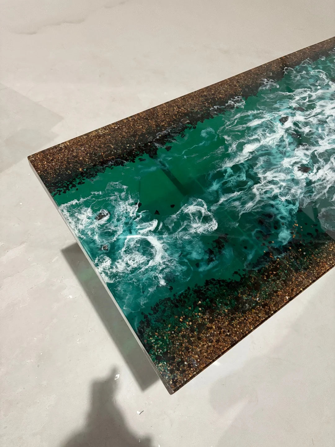 Aurora In Stock 24" x 51" x 1.5" Luxury Epoxy Art Ocean Wave Beach Table ATD0029 (Minor Imperfection)