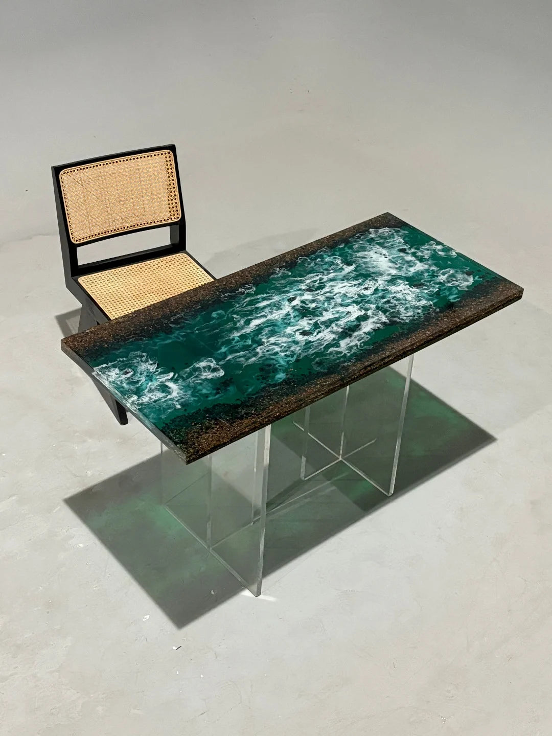 Aurora In Stock 24" x 51" x 1.5" Luxury Epoxy Art Ocean Wave Beach Table ATD0029 (Minor Imperfection)