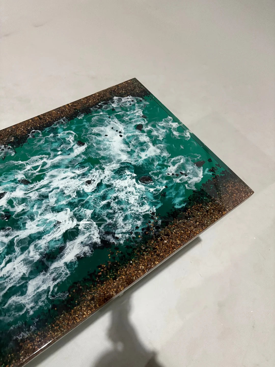 Aurora In Stock 24" x 51" x 1.5" Luxury Epoxy Art Ocean Wave Beach Table ATD0029 (Minor Imperfection)