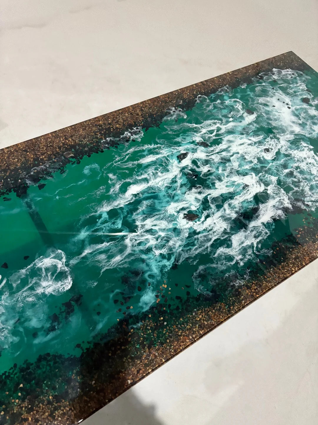 Aurora In Stock 24" x 51" x 1.5" Luxury Epoxy Art Ocean Wave Beach Table ATD0029 (Minor Imperfection)
