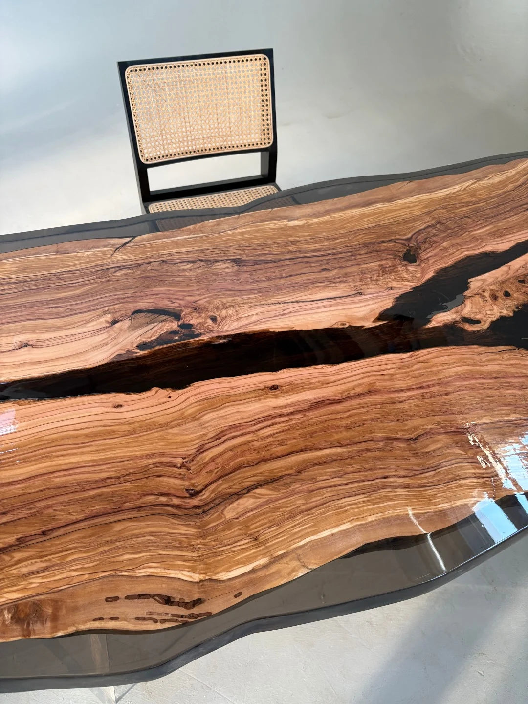 Aurora In Stock 31" x 79" x 2" Luxury Italian Olive Wood Epoxy River Table ATD0032 (Minor Imperfection)