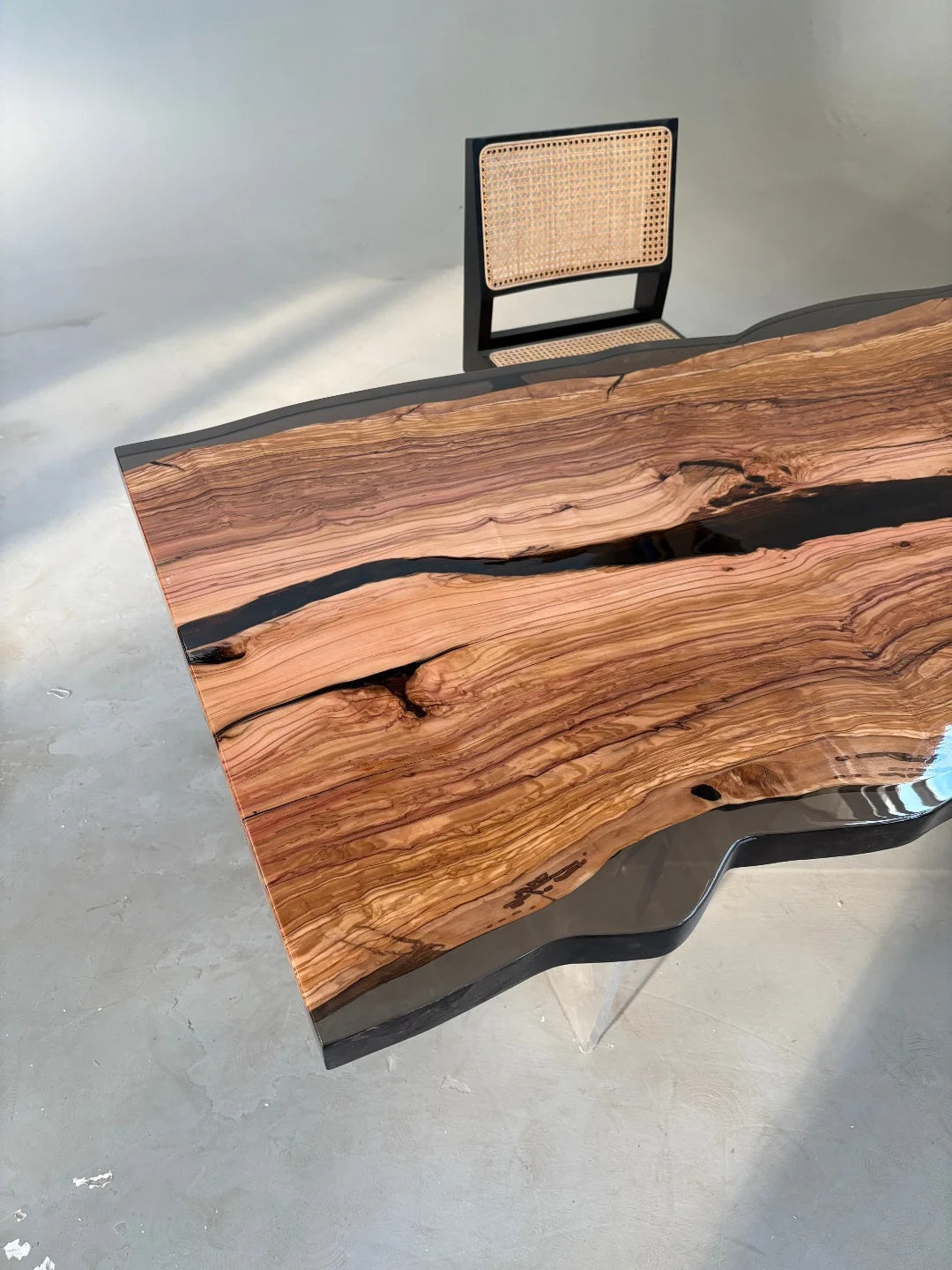 Aurora In Stock 31" x 79" x 2" Luxury Italian Olive Wood Epoxy River Table ATD0032 (Minor Imperfection)