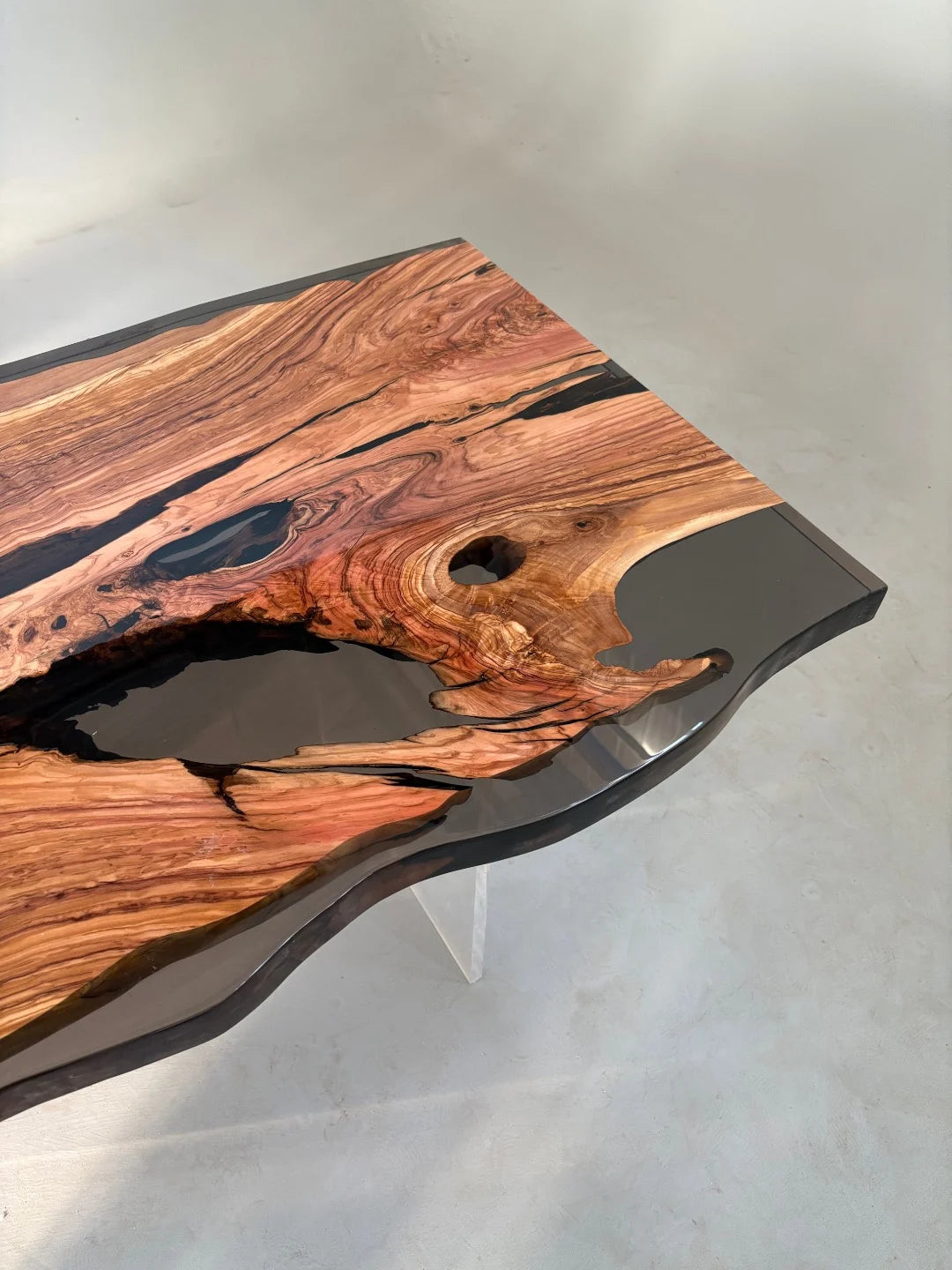 Aurora In Stock 31" x 79" x 2" Luxury Italian Olive Wood Epoxy River Table ATD0032 (Minor Imperfection)