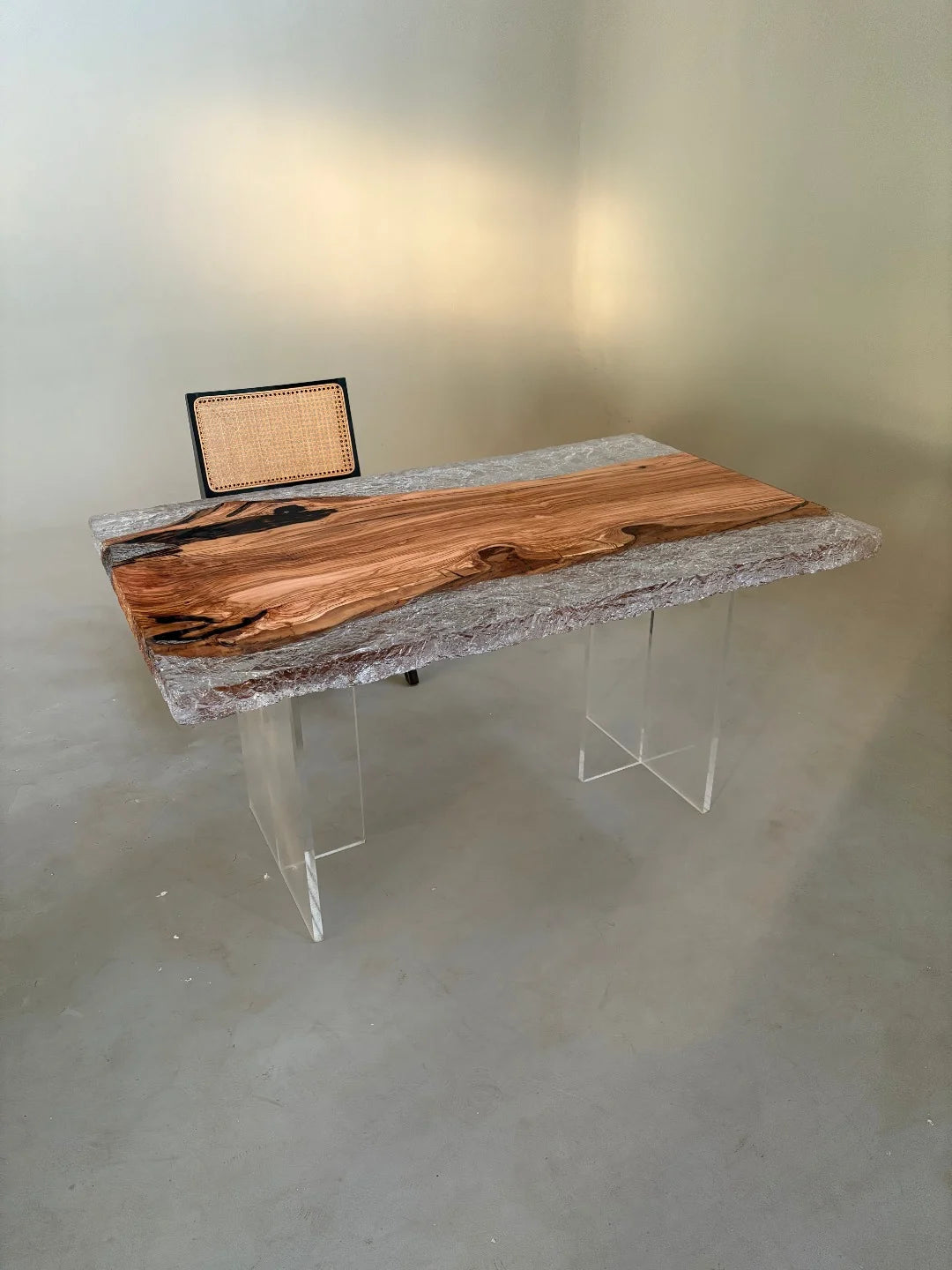 Aurora In Stock 31" x 51" x 2" Luxury Italian Olive Wood Epoxy Live Edge Table ATD0033