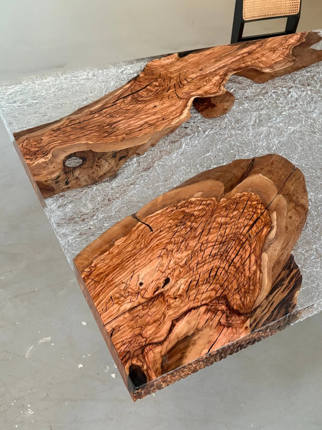 Aurora In Stock 47" x 126" x 2.5" Luxury Italian Olive Wood Epoxy Live Edge Table ATD0034 (Minor Imperfection)