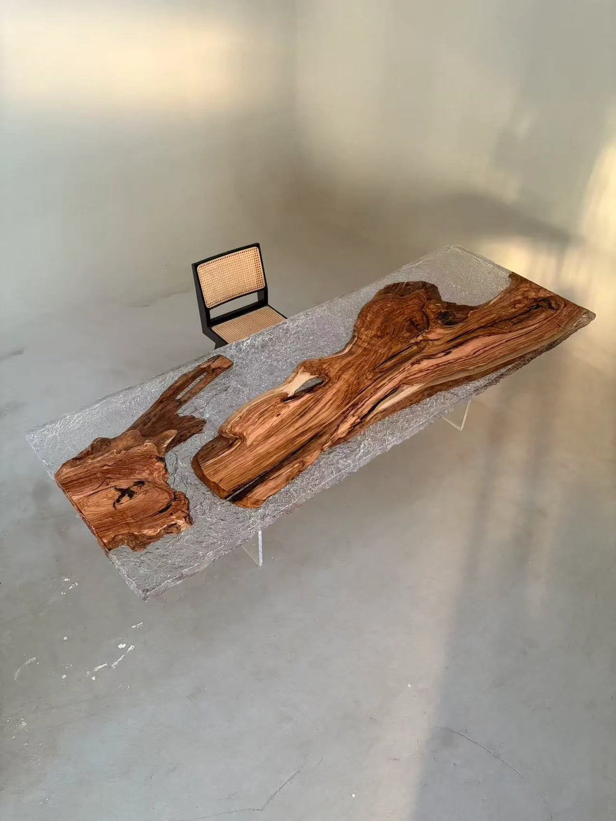Aurora In Stock 47" x 126" x 2.5" Luxury Italian Olive Wood Epoxy Live Edge Table ATD0034 (Minor Imperfection)