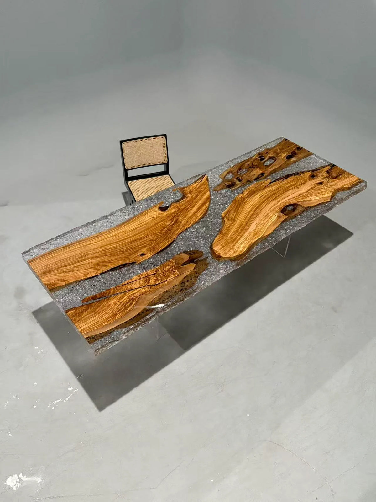 Aurora In Stock 39" x 110" x 2.5" Luxury Italian Olive Wood Epoxy Live Edge Table ATD0036