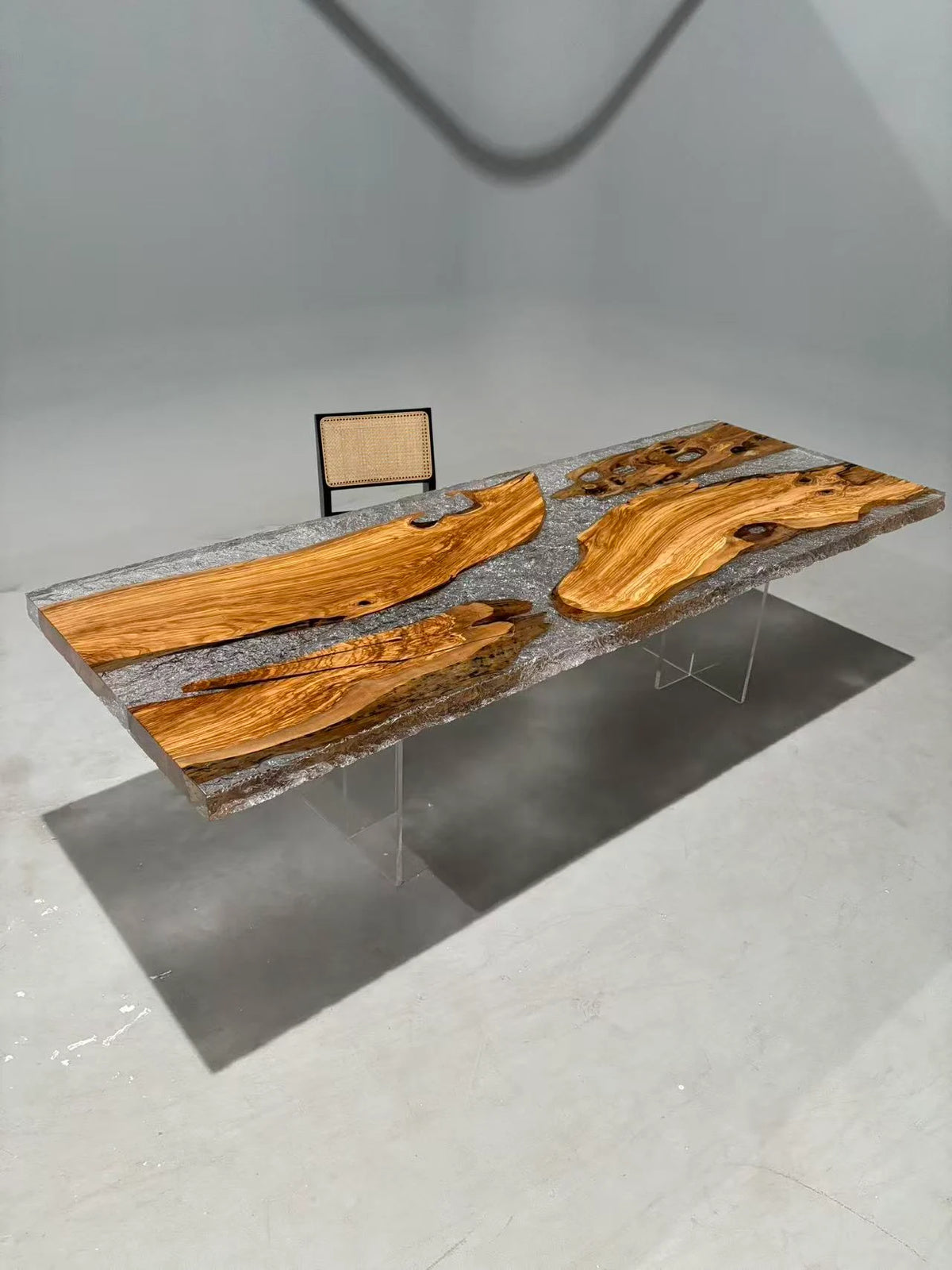 Aurora In Stock 39" x 110" x 2.5" Luxury Italian Olive Wood Epoxy Live Edge Table ATD0036