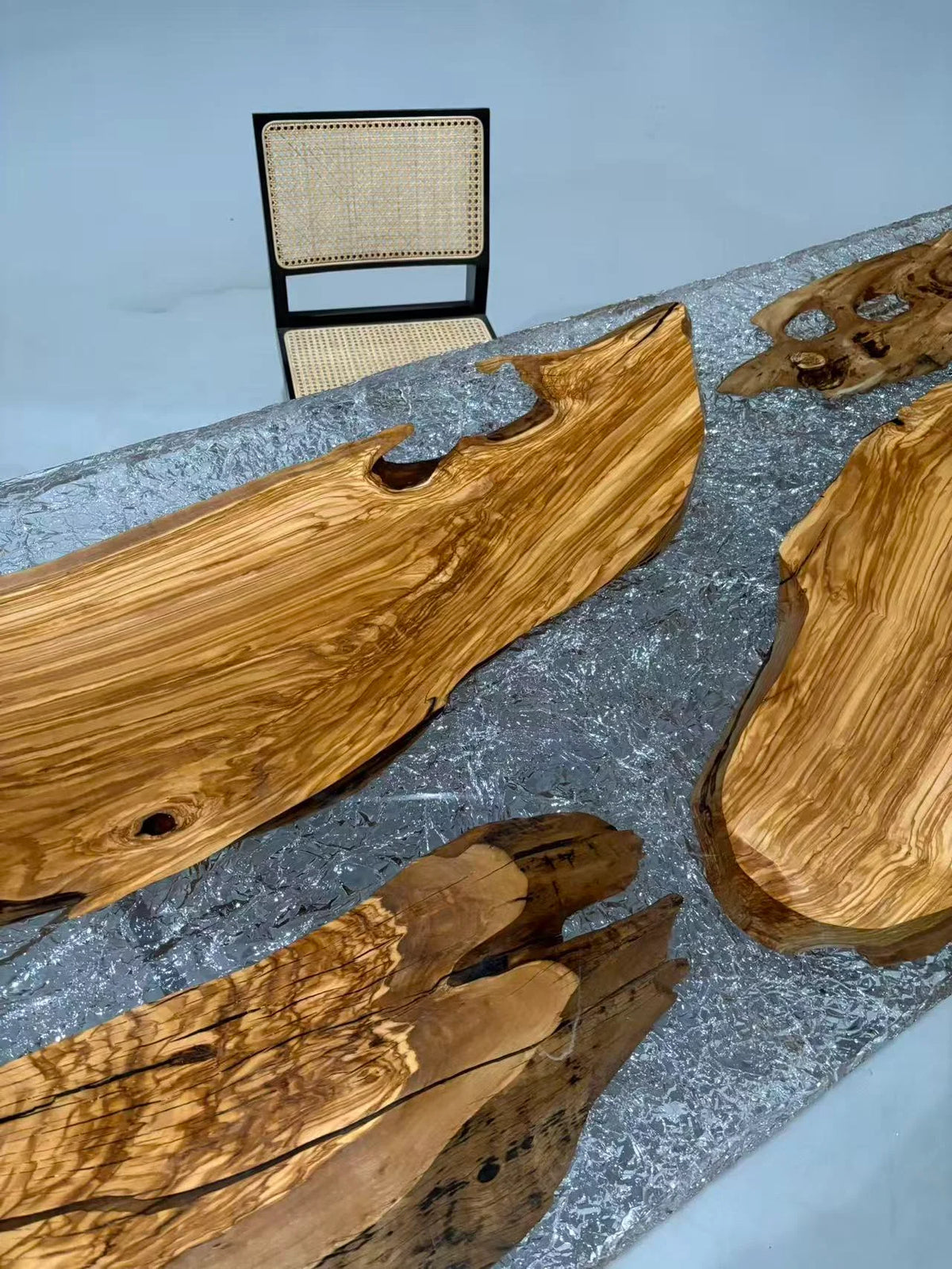Aurora In Stock 39" x 110" x 2.5" Luxury Italian Olive Wood Epoxy Live Edge Table ATD0036