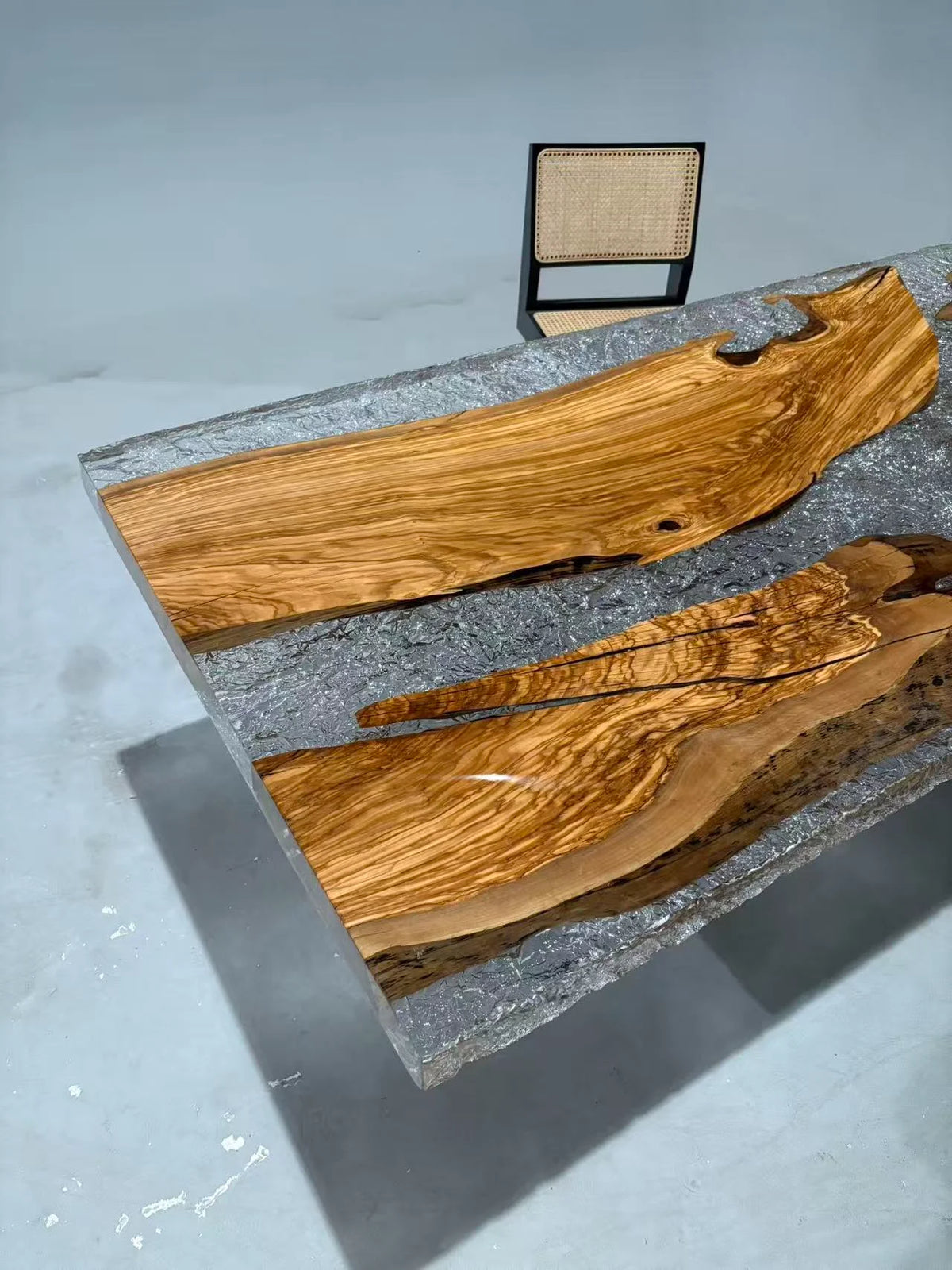 Aurora In Stock 39" x 110" x 2.5" Luxury Italian Olive Wood Epoxy Live Edge Table ATD0036