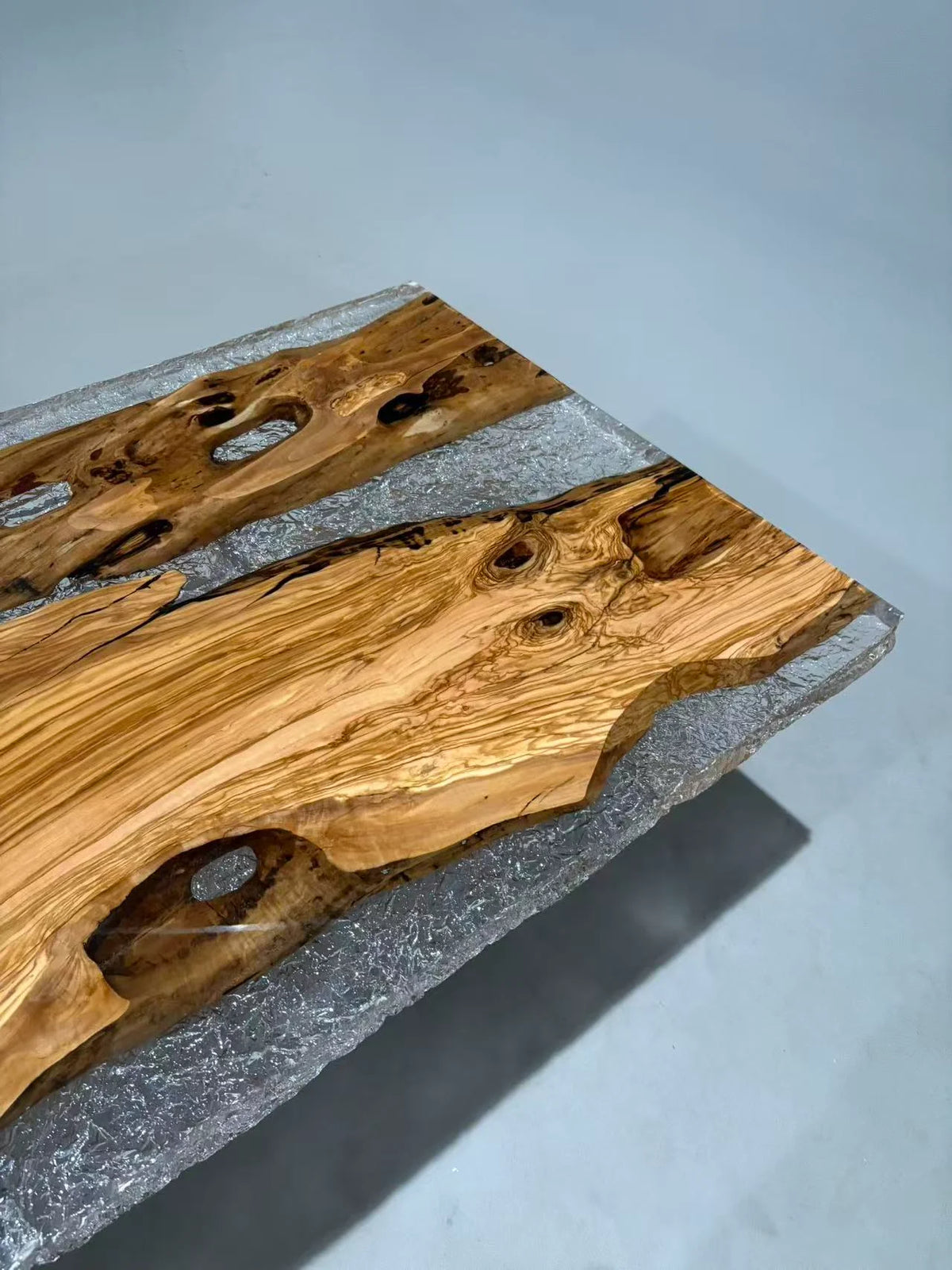 Aurora In Stock 39" x 110" x 2.5" Luxury Italian Olive Wood Epoxy Live Edge Table ATD0036