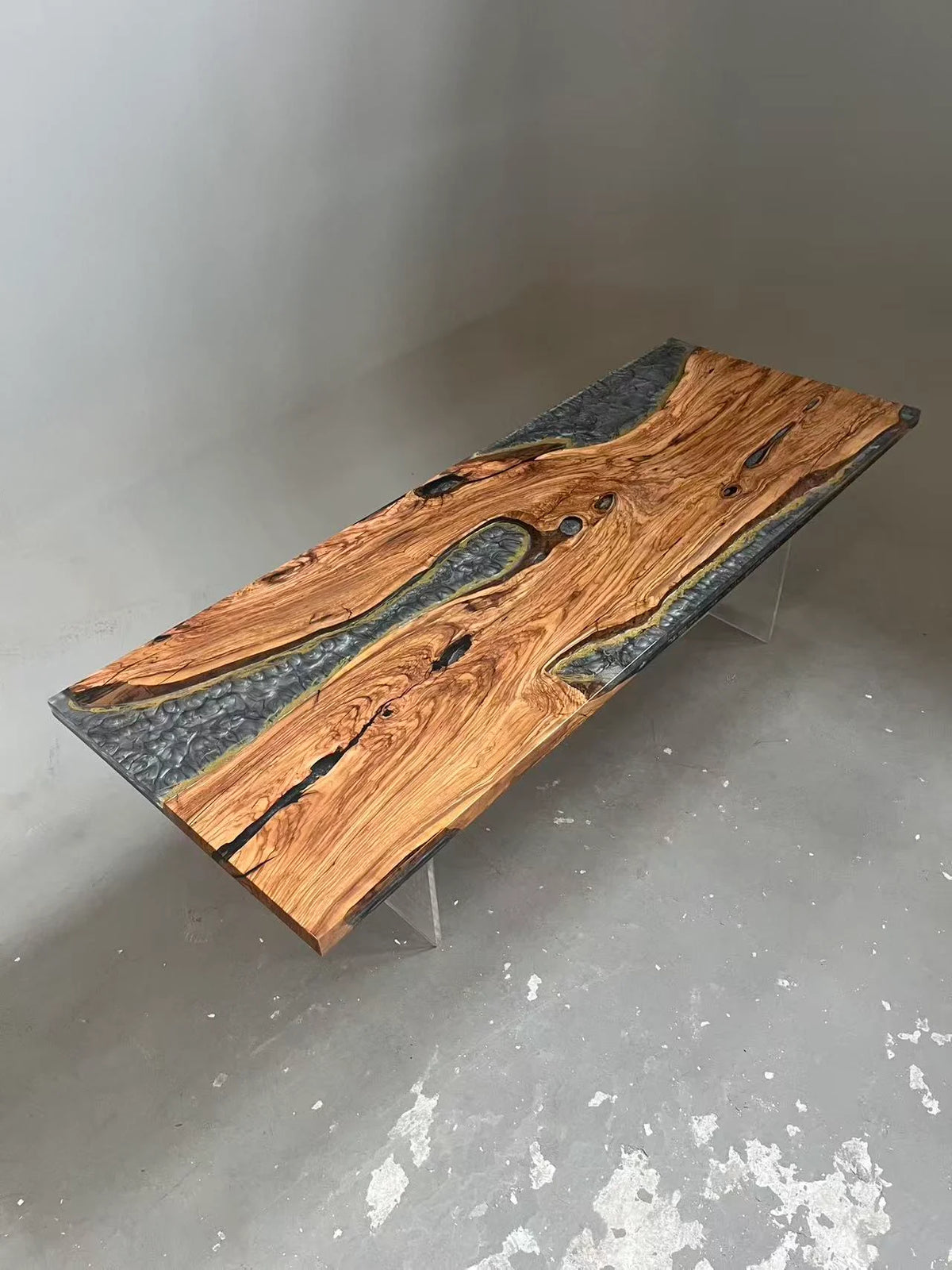 Aurora In Stock 35" x 94" x 2" Luxury Italian Olive Wood Epoxy Live Edge Table ATD0037 (Minor Imperfection)