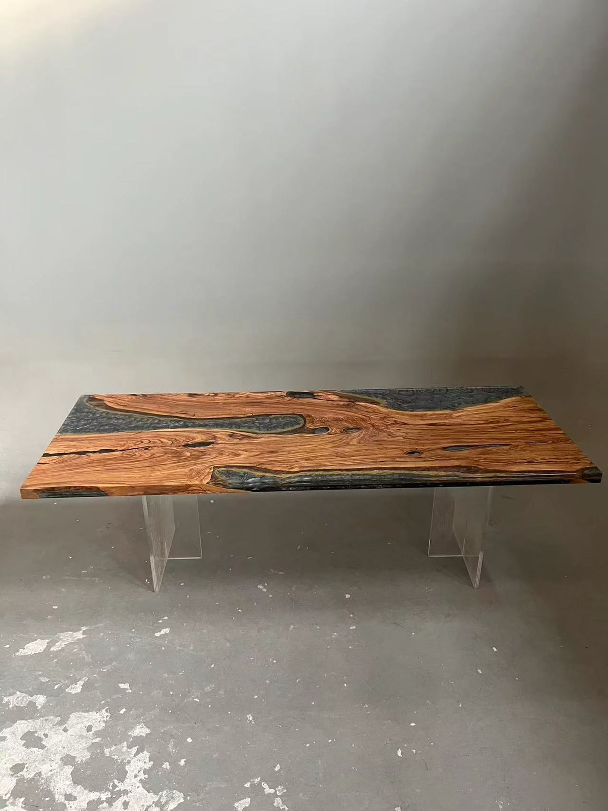 Aurora In Stock 35" x 94" x 2" Luxury Italian Olive Wood Epoxy Live Edge Table ATD0037 (Minor Imperfection)
