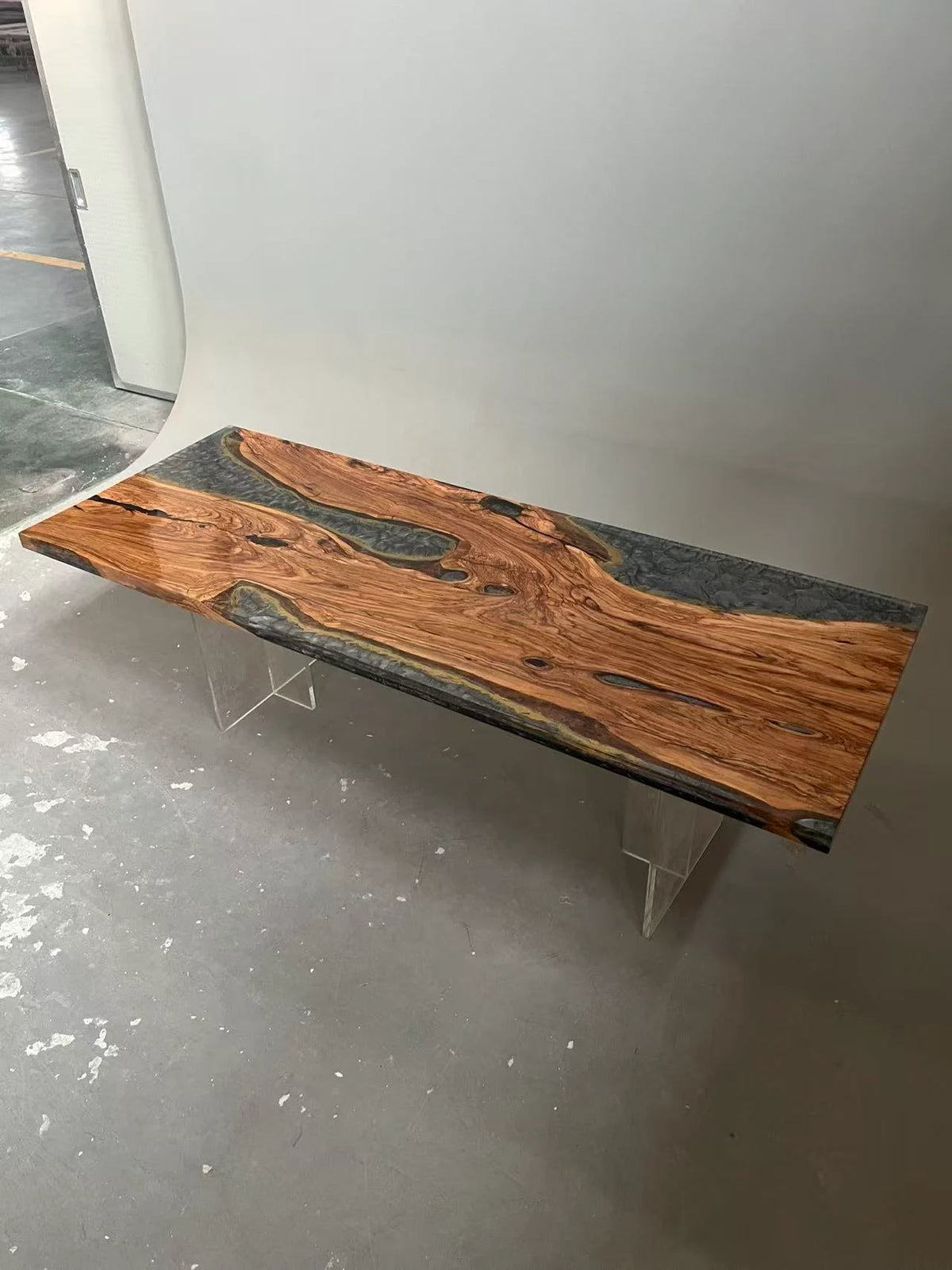 Aurora In Stock 35" x 94" x 2" Luxury Italian Olive Wood Epoxy Live Edge Table ATD0037 (Minor Imperfection)