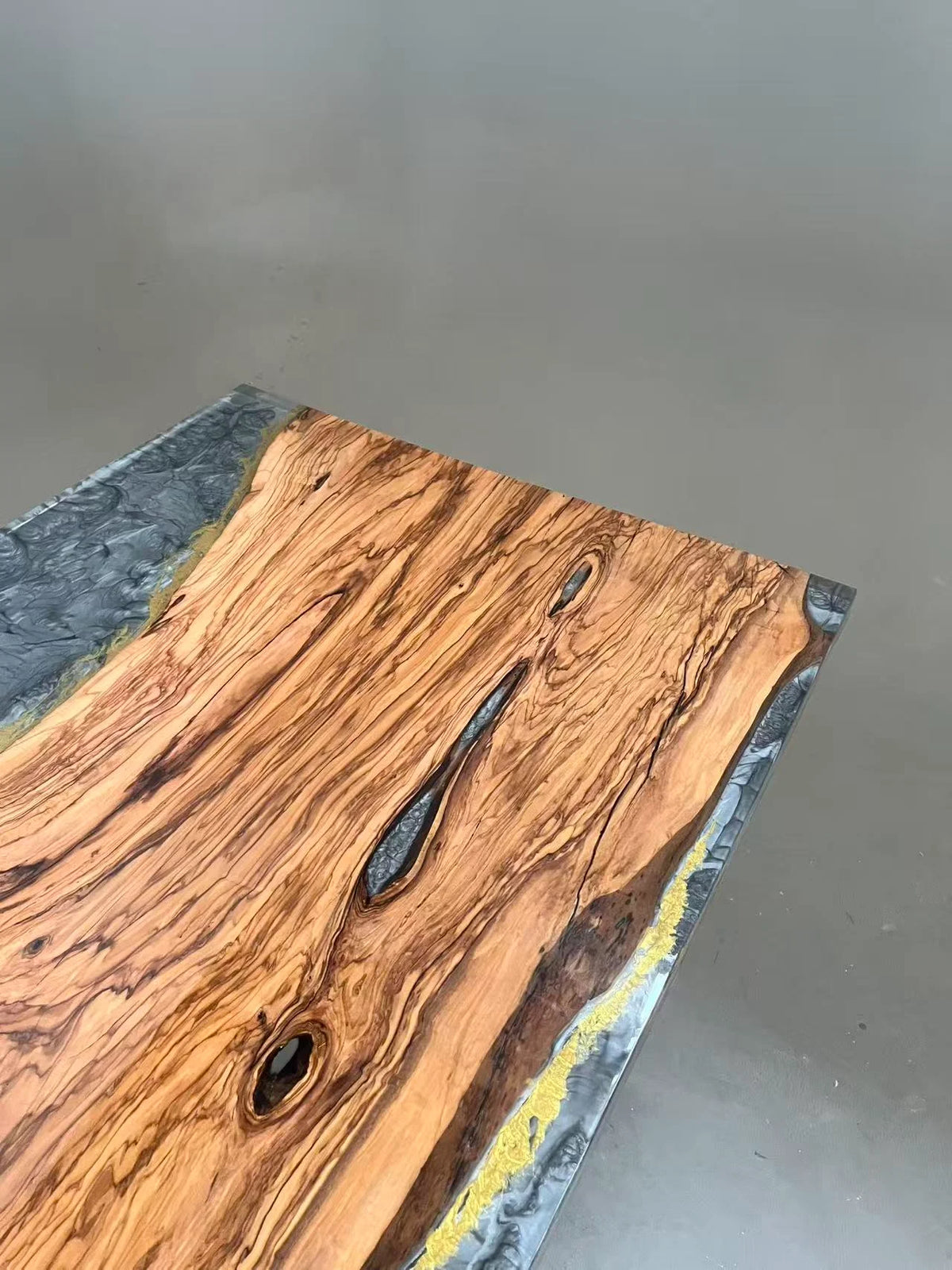 Aurora In Stock 35" x 94" x 2" Luxury Italian Olive Wood Epoxy Live Edge Table ATD0037 (Minor Imperfection)