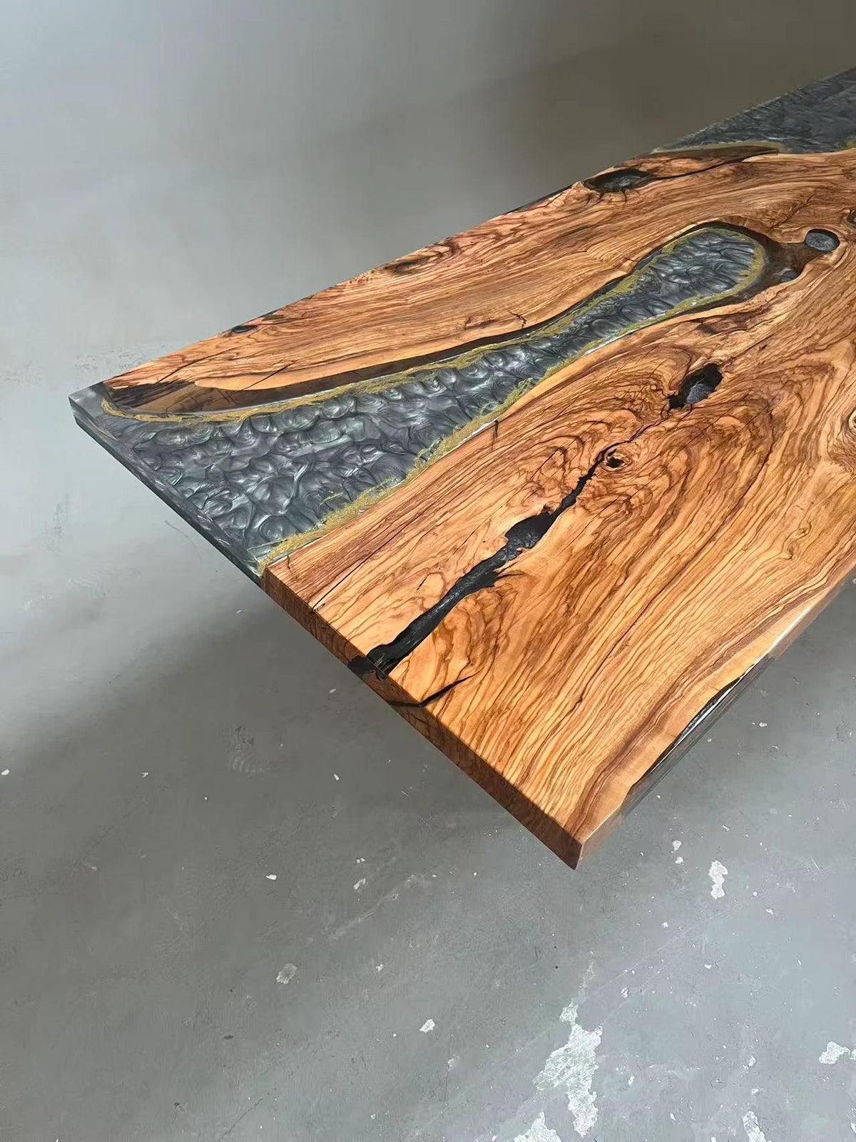 Aurora In Stock 35" x 94" x 2" Luxury Italian Olive Wood Epoxy Live Edge Table ATD0037 (Minor Imperfection)