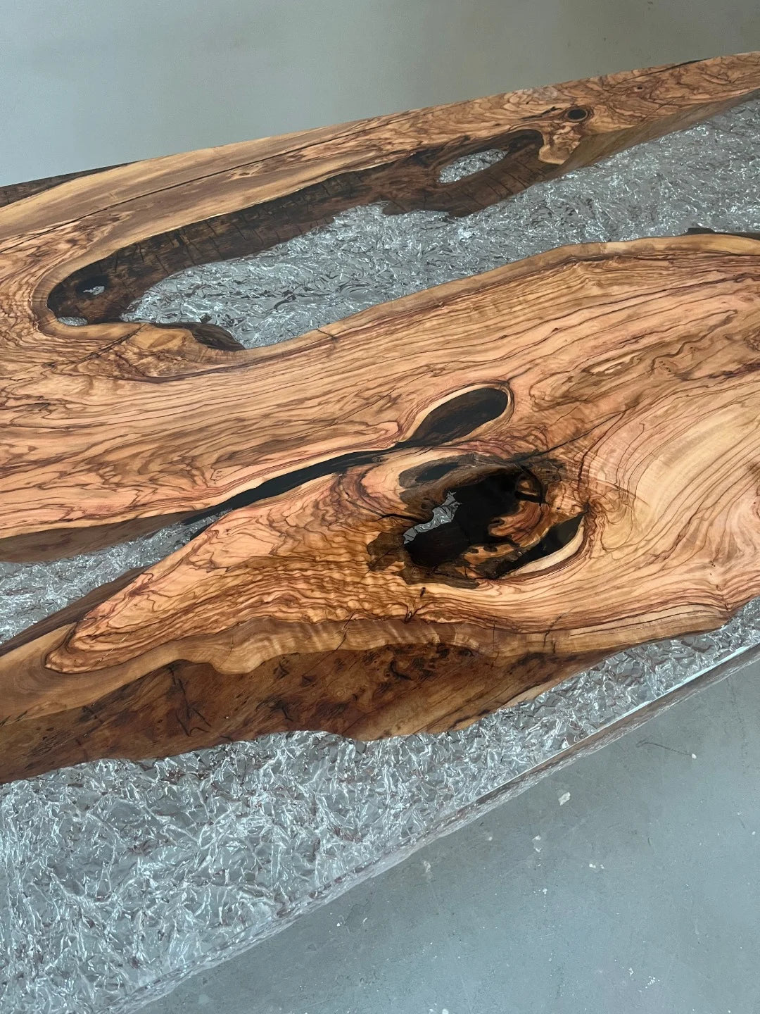Aurora In Stock 39" x 110" x 3" Luxury Italian Olive Wood Epoxy Live Edge Table ATD0038