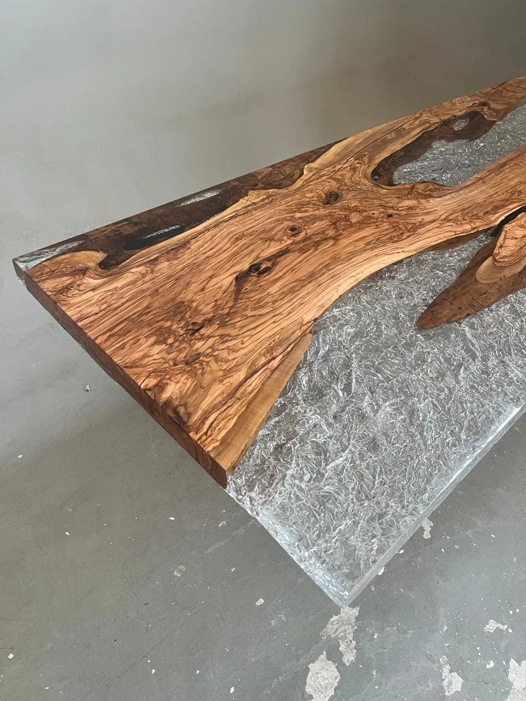 Aurora In Stock 39" x 110" x 3" Luxury Italian Olive Wood Epoxy Live Edge Table ATD0038