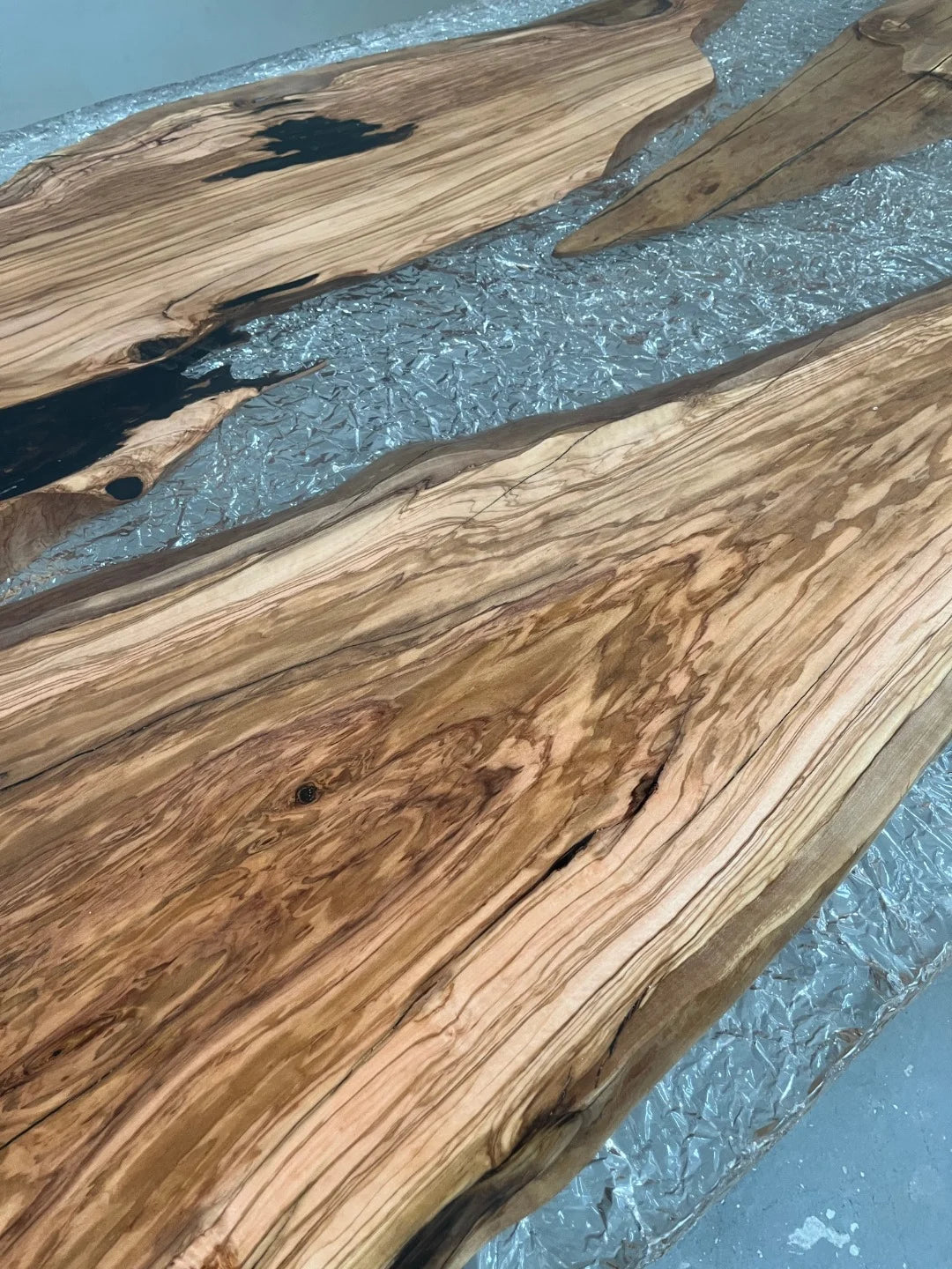 Aurora In Stock 47" x 126" x 2.5" Luxury Italian Olive Wood Epoxy River Table ATD0039