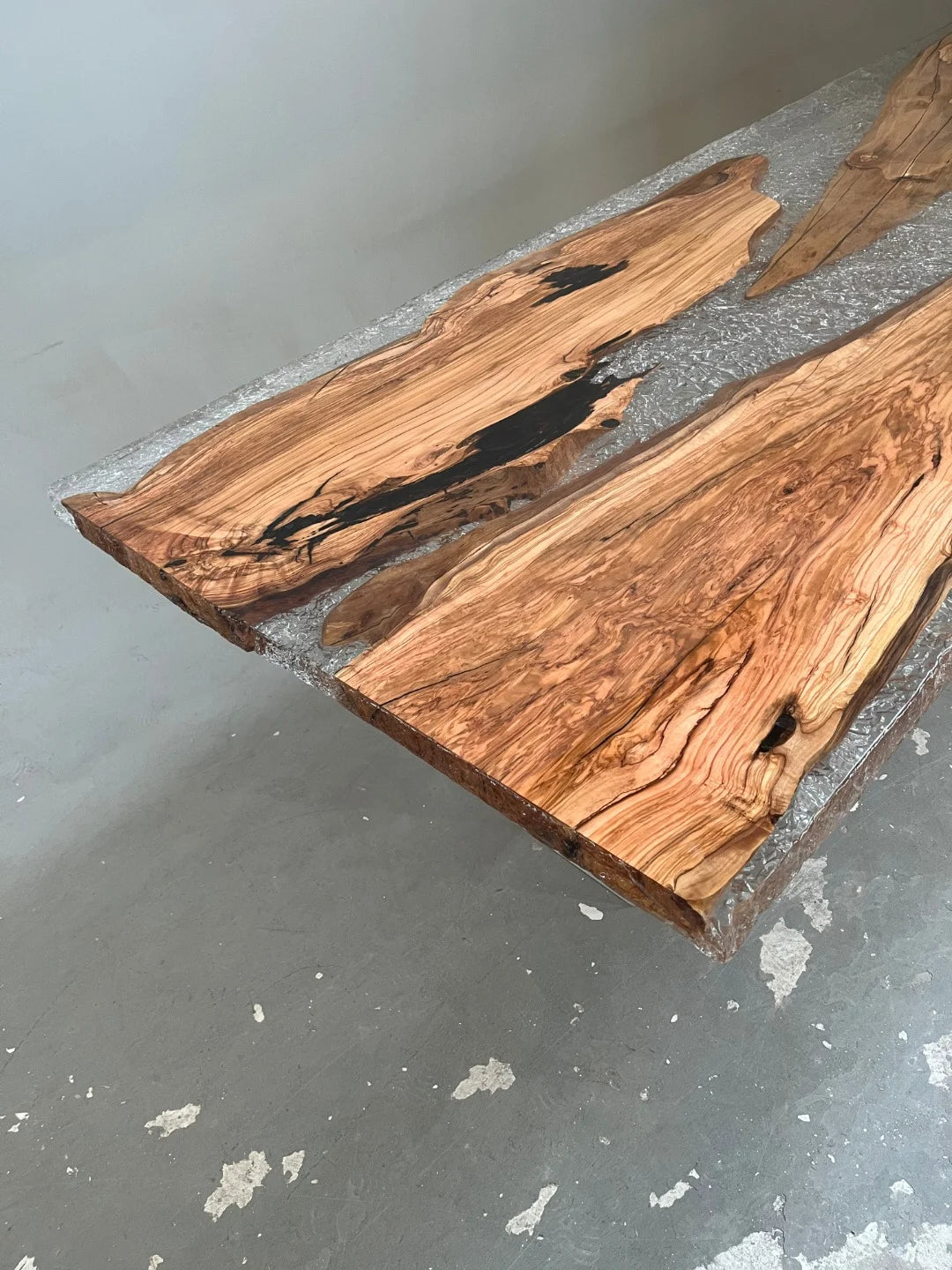Aurora In Stock 47" x 126" x 2.5" Luxury Italian Olive Wood Epoxy River Table ATD0039