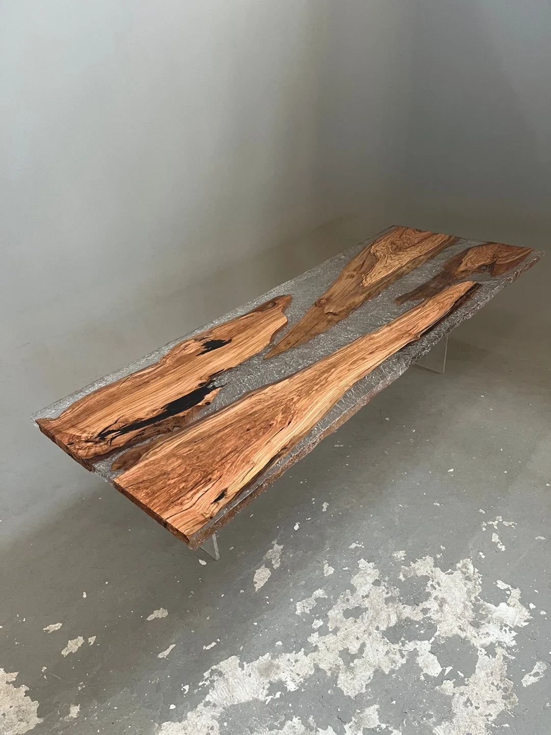 Aurora In Stock 47" x 126" x 2.5" Luxury Italian Olive Wood Epoxy River Table ATD0039