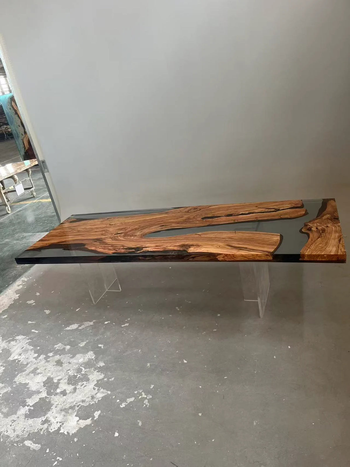 Aurora In Stock 39" x 110" x 3" Luxury Italian Olive Wood Epoxy Live Edge Table ATD0040