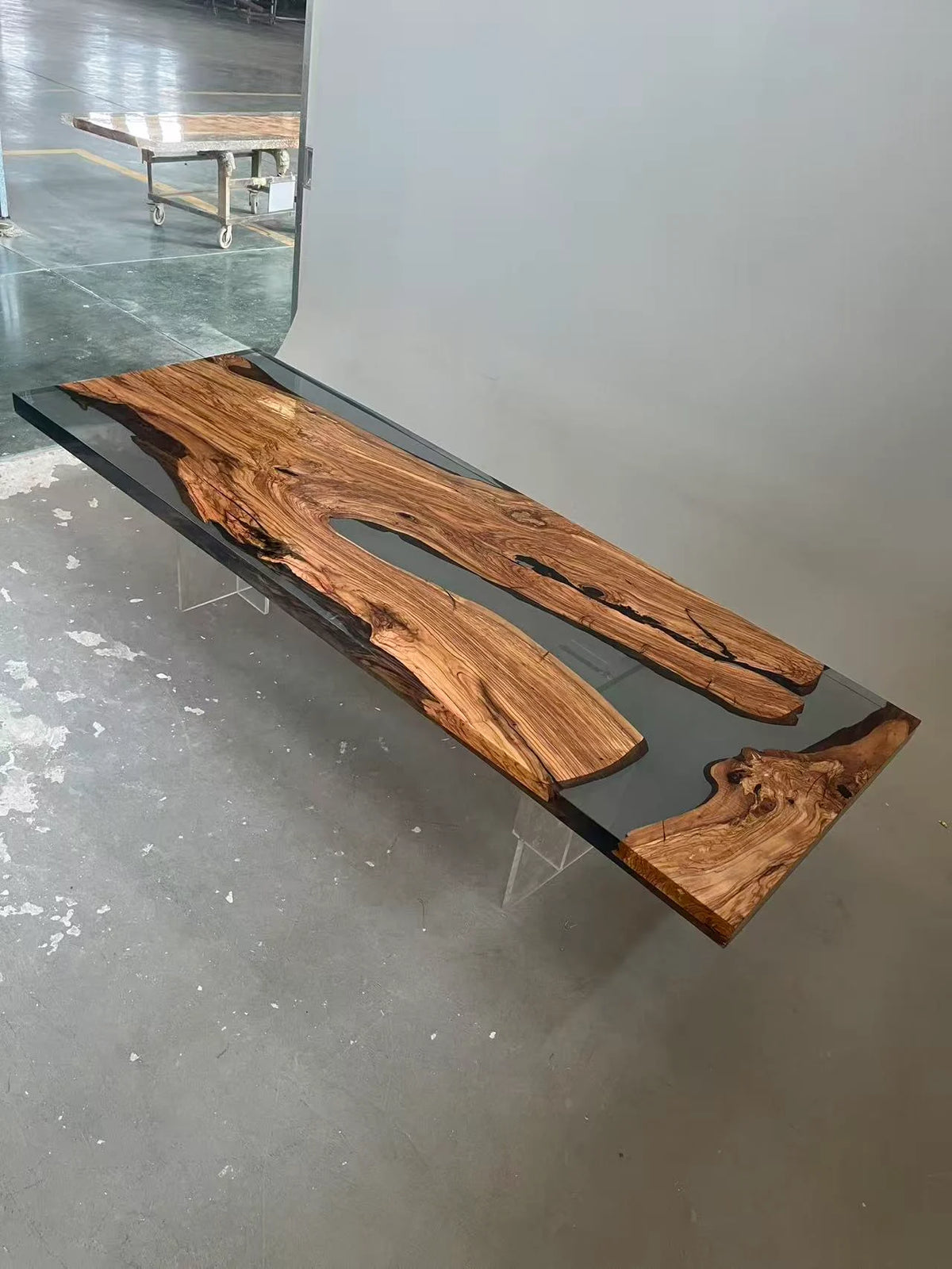 Aurora In Stock 39" x 110" x 3" Luxury Italian Olive Wood Epoxy Live Edge Table ATD0040