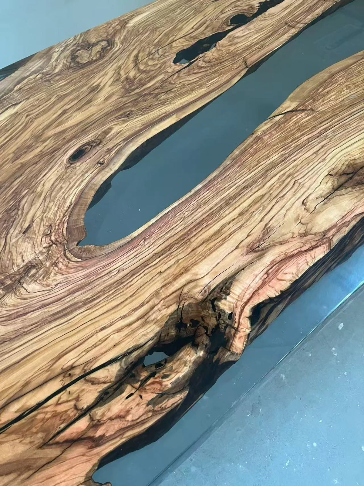 Aurora In Stock 39" x 110" x 3" Luxury Italian Olive Wood Epoxy Live Edge Table ATD0040