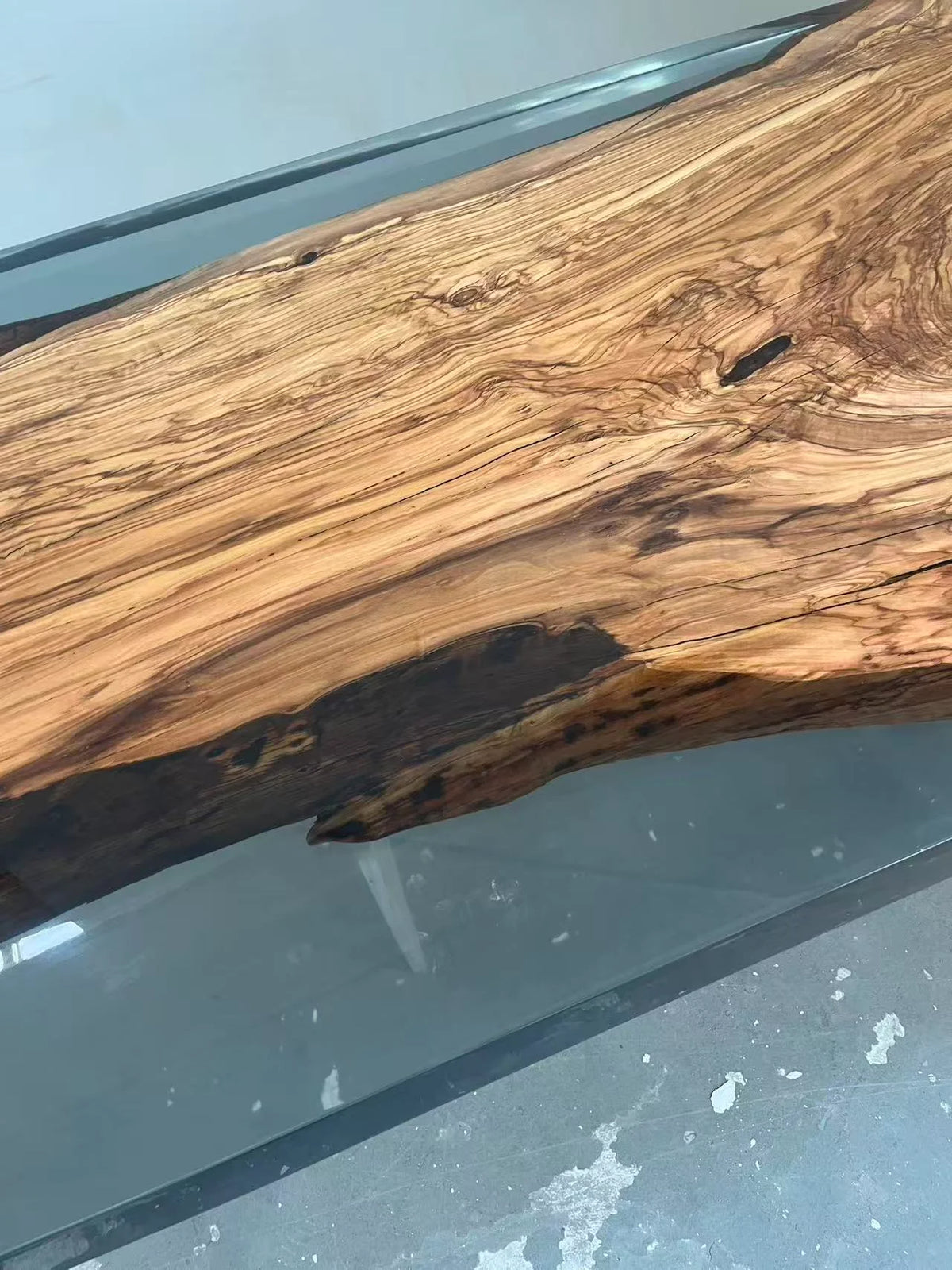 Aurora In Stock 39" x 110" x 3" Luxury Italian Olive Wood Epoxy Live Edge Table ATD0040