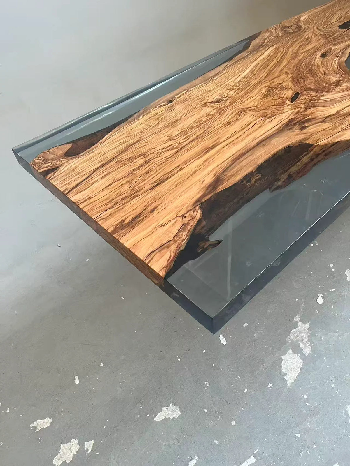 Aurora In Stock 39" x 110" x 3" Luxury Italian Olive Wood Epoxy Live Edge Table ATD0040