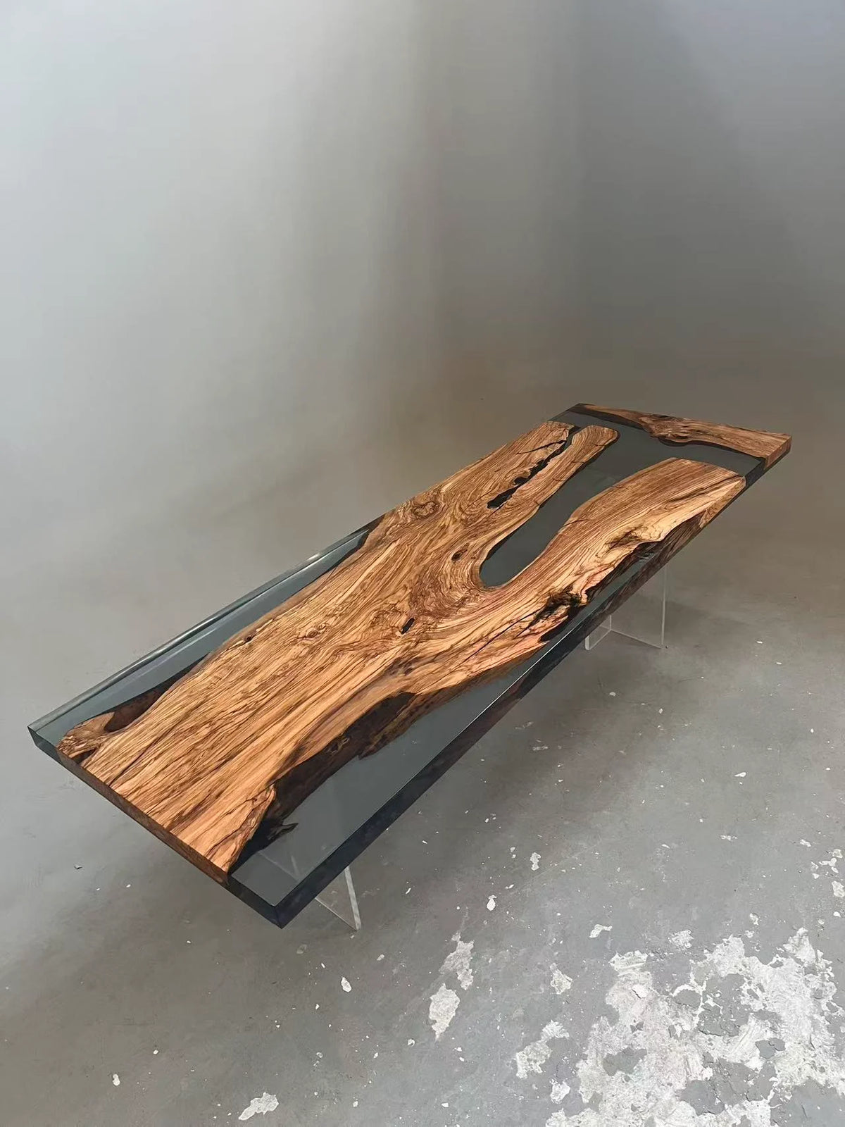 Aurora In Stock 39" x 110" x 3" Luxury Italian Olive Wood Epoxy Live Edge Table ATD0040