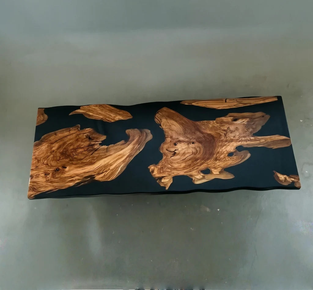 Aurora In Stock 47" x 118" x 2" Luxury Italian Olive Wood Epoxy Live Edge Table ATD0041