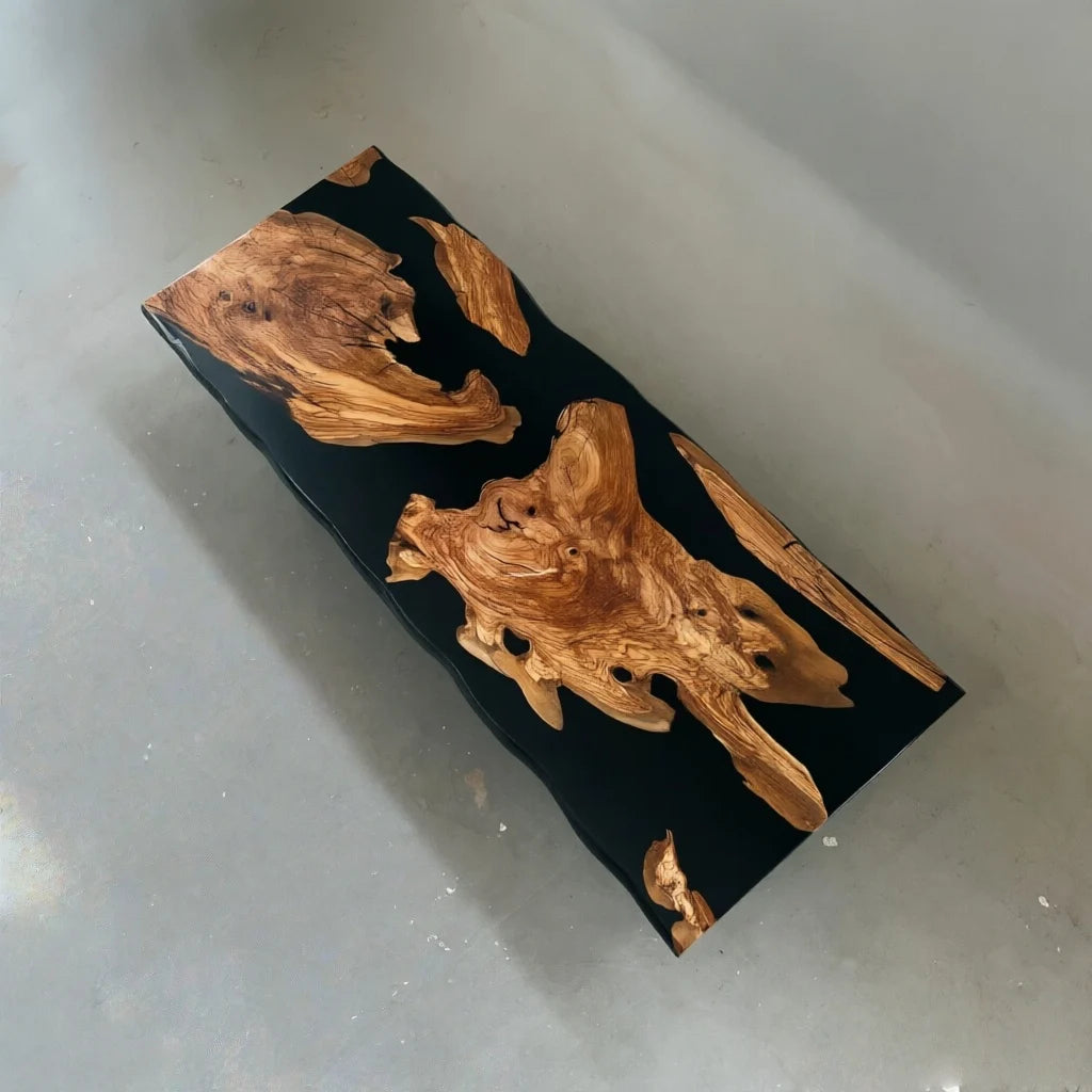 Aurora In Stock 47" x 118" x 2" Luxury Italian Olive Wood Epoxy Live Edge Table ATD0041